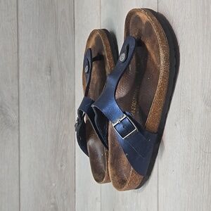 Birkenstock Women Gizeh Thong Leather Blue Sandals Shoes Sz 41/10 Regular